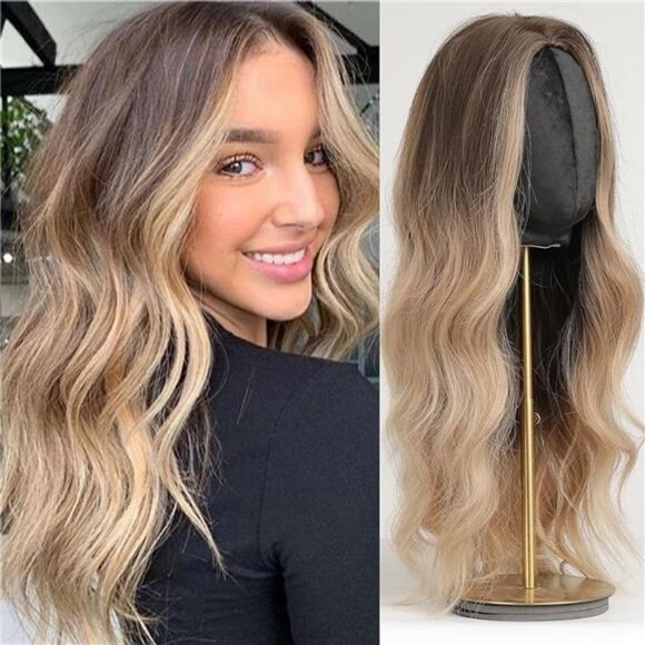Wigs for Women Layered Synthetic Hair Wig with Highlight - Brown to Blonde